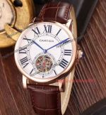 High Quality Replica Cartier Rose Gold Watches with Brown Leather Strap